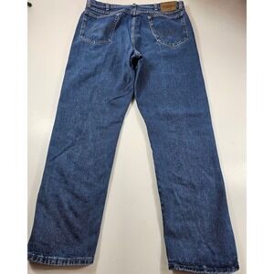 Wrangler rugged wear 36x32 western cowboy cut blue jeans work casual comfort ^
